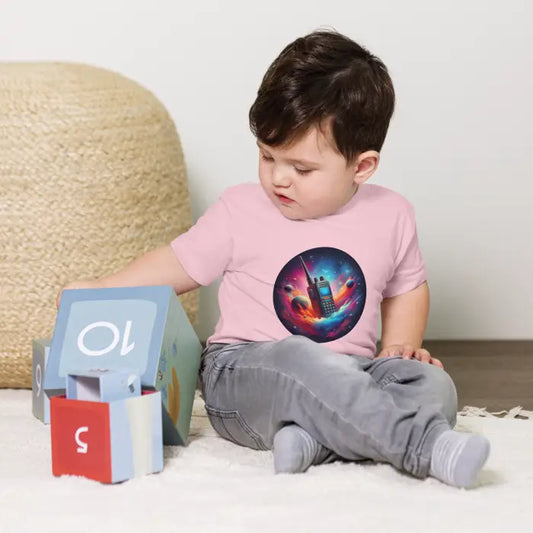 Child’s pink t-shirt with walkie-talkie graphic.