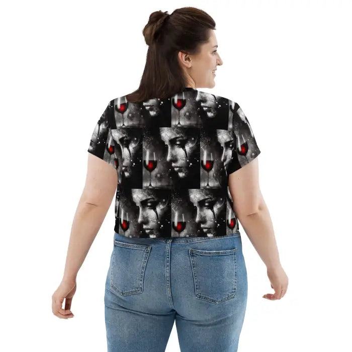 Woman’s patterned crop top.