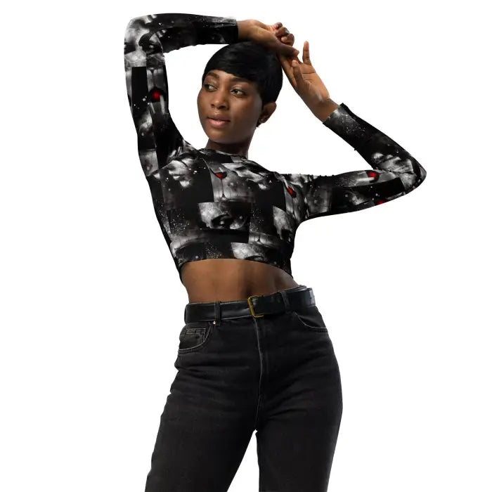 Black and white patterned crop top.