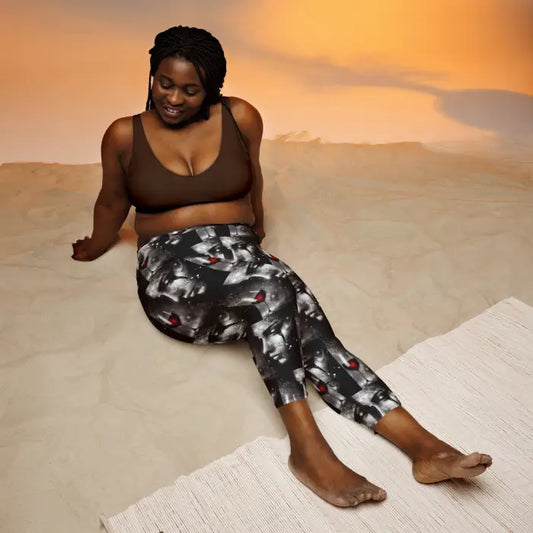 Woman in patterned leggings.