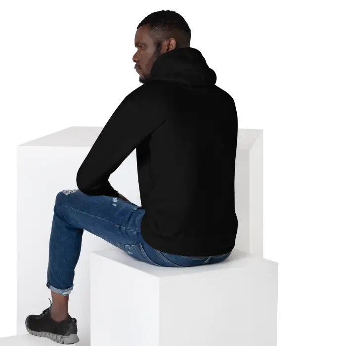 Black hooded sweatshirt.