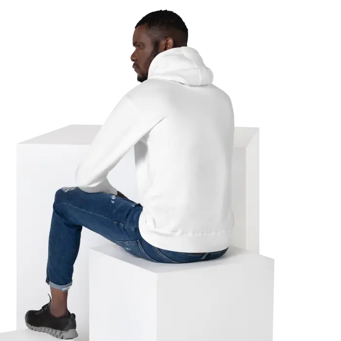 Man in white hoodie and jeans.