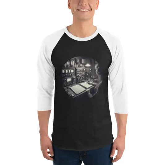 Black and white raglan shirt.