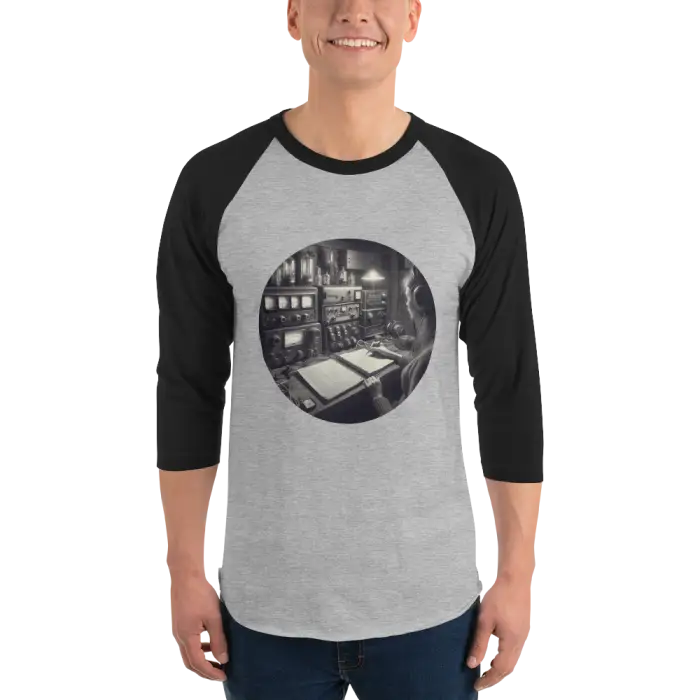 Gray and black raglan shirt.