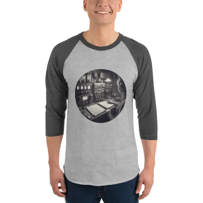Gray and black raglan shirt.
