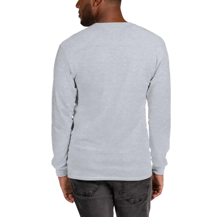 Gray long-sleeved shirt.