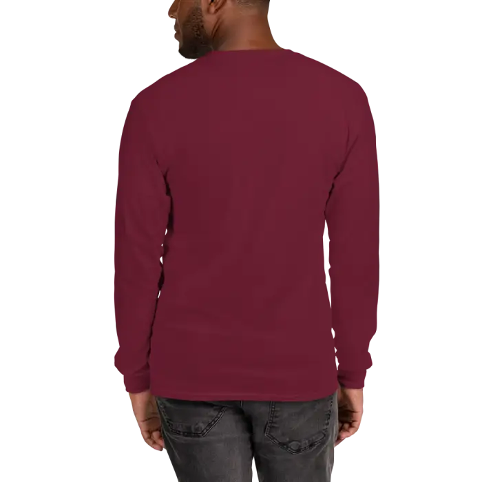 Maroon long-sleeved shirt.