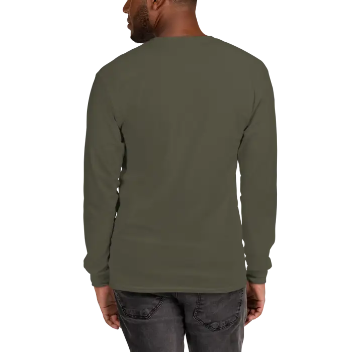 Olive green long-sleeved shirt.
