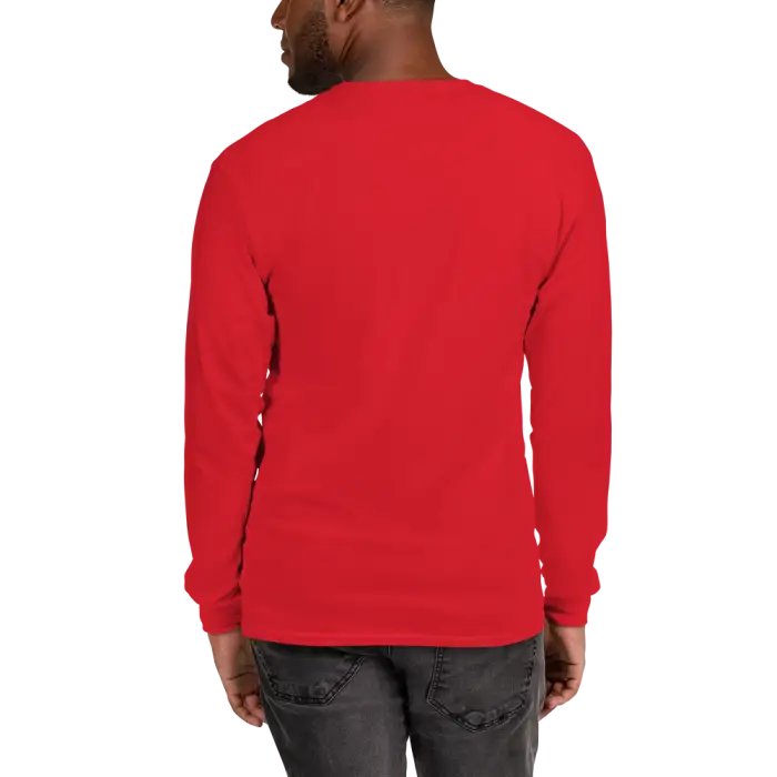 Red long-sleeved shirt.