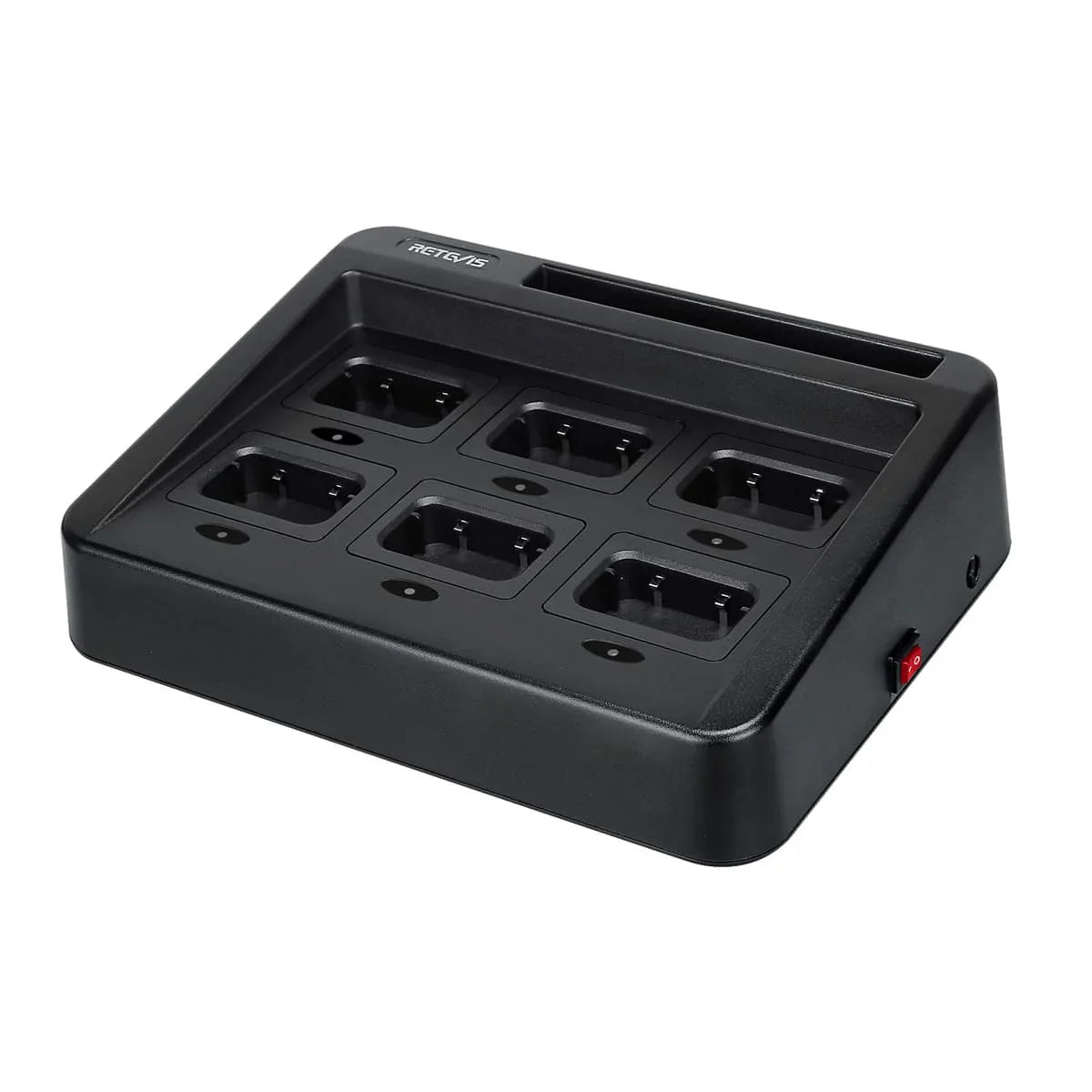 Black multi-bay battery charger.