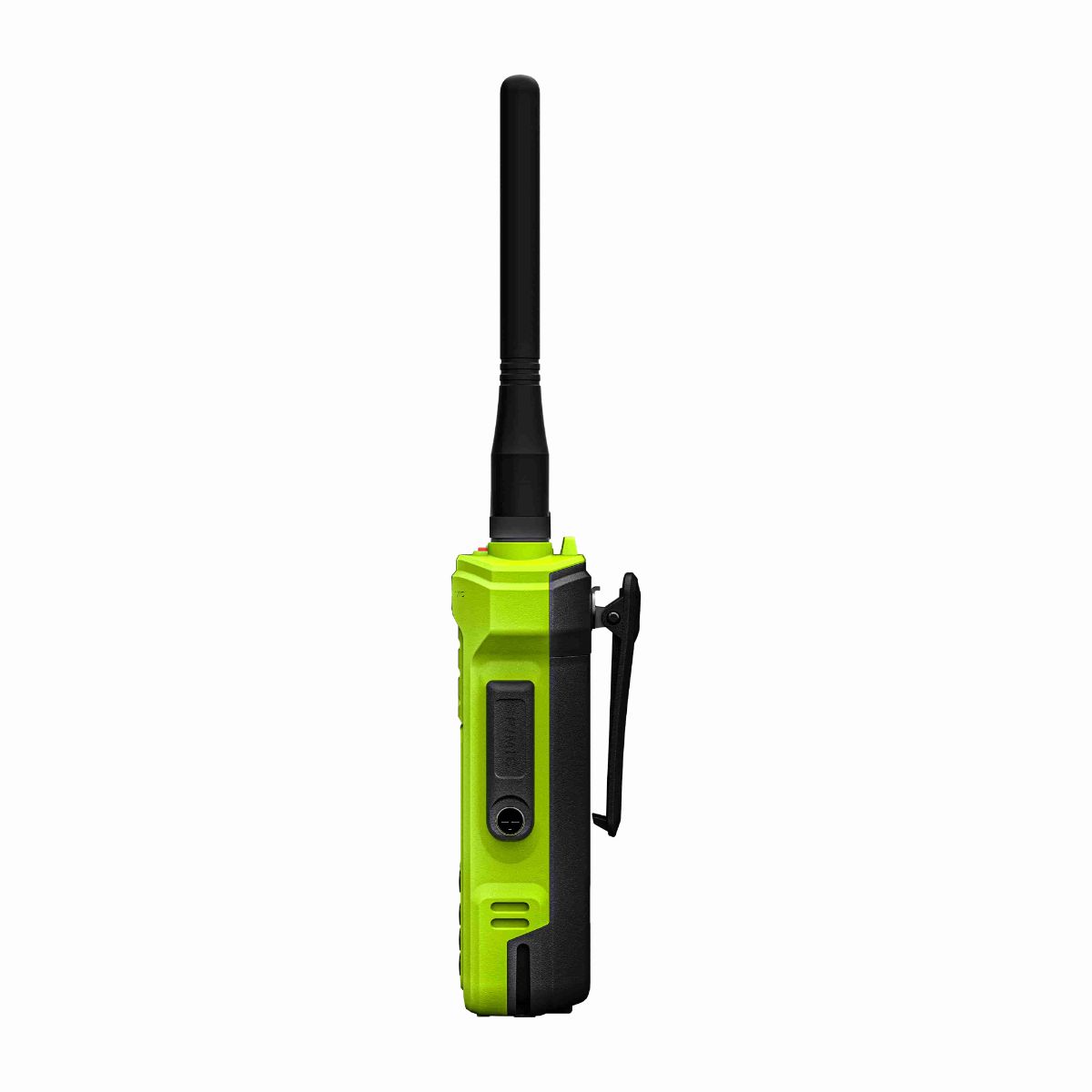 Lime green and black two-way radio.