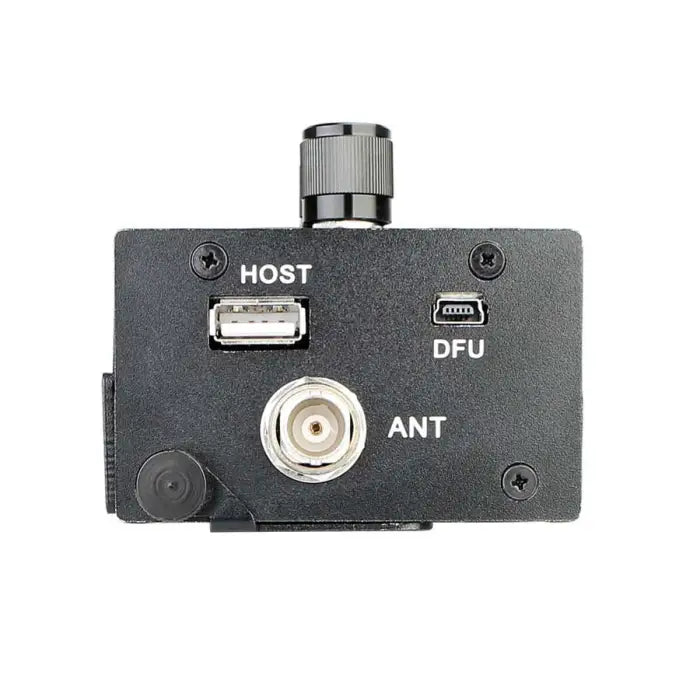 Black electronic device with ports.
