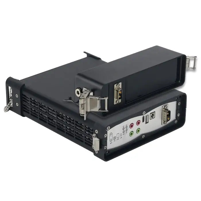 Black ruggedized computer system.