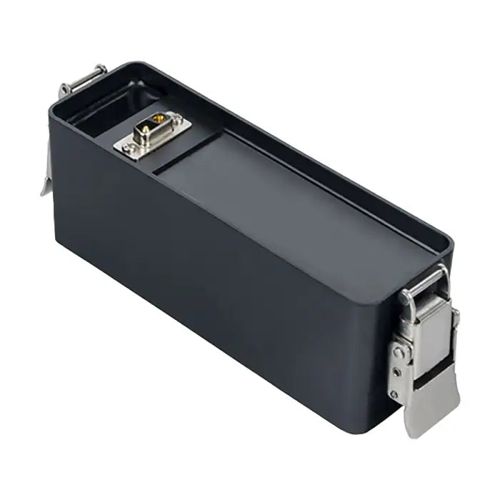 Rectangular black container with metal latches and connector.