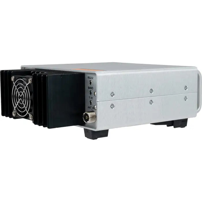 Gray electronic device with cooling fan.