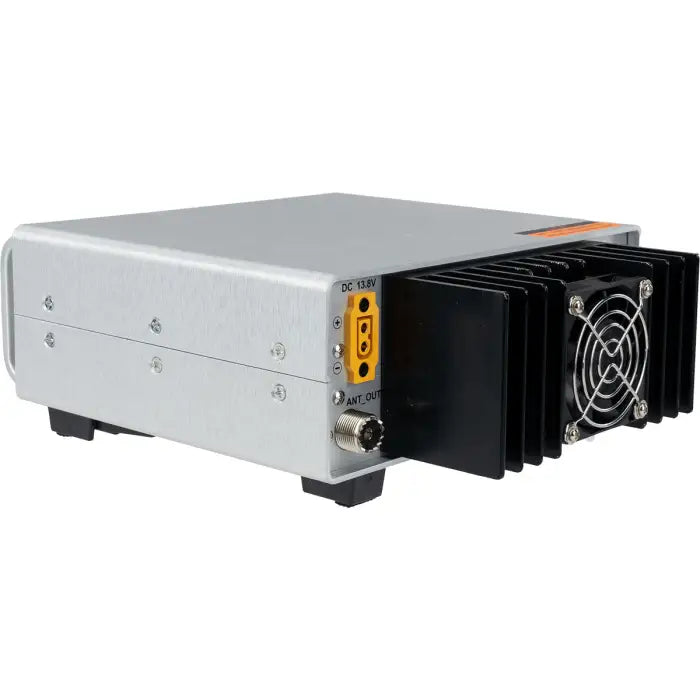 Silver electronic device with cooling fan.