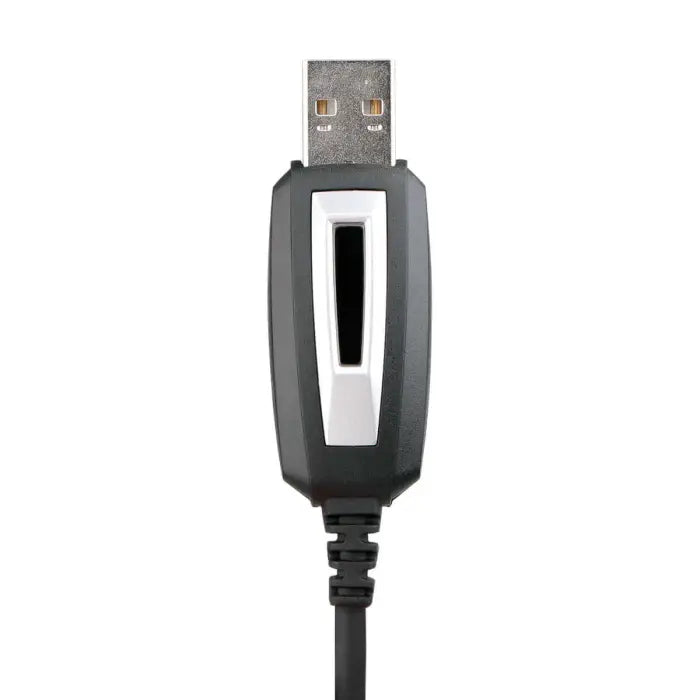 USB connector with gray and silver housing.