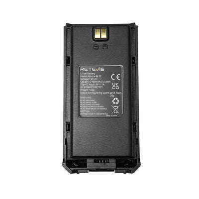 Black rectangular two-way radio battery.