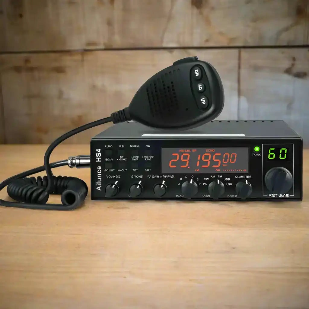 Black CB radio with microphone.