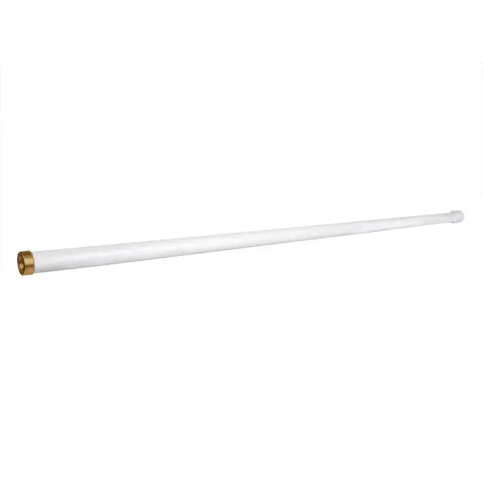 White metal pipe with brass fitting.