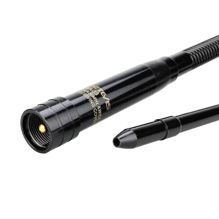 Black antenna with connector.