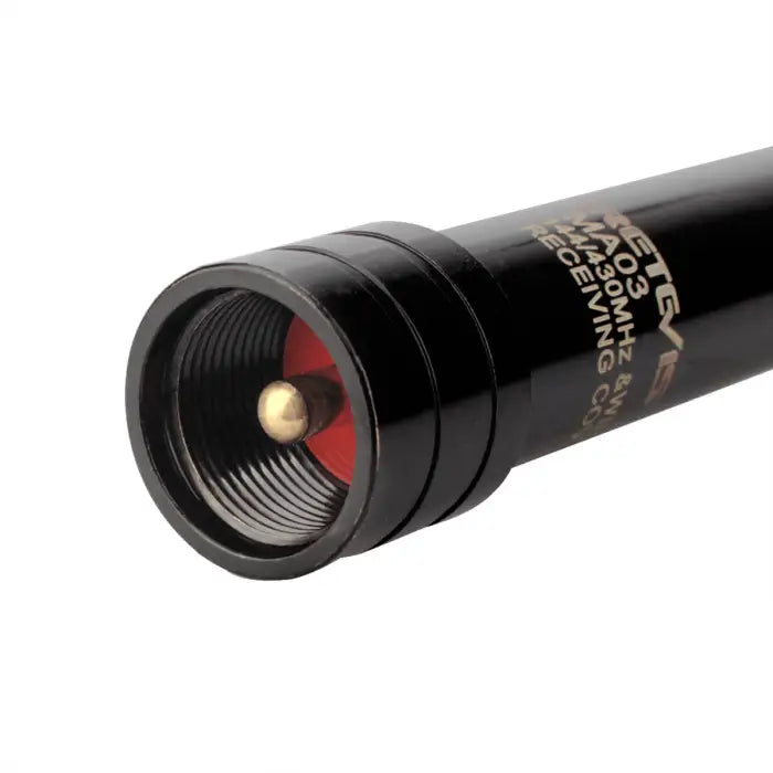 Black antenna base with threaded connector.
