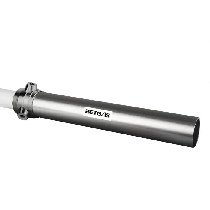 Silver metal tube with clamp.