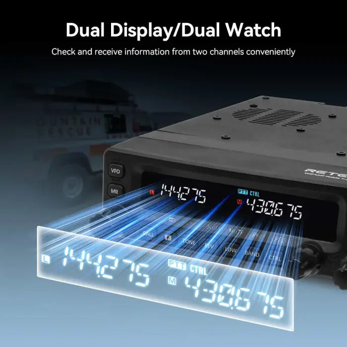 Dual display radio transceiver.
