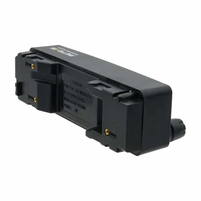 Black rectangular electronic component.