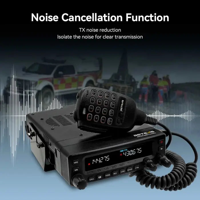 Black two-way radio with microphone.