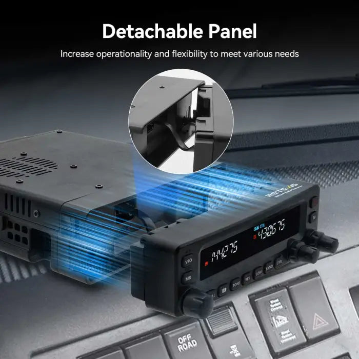 Detachable panel radio transceiver.