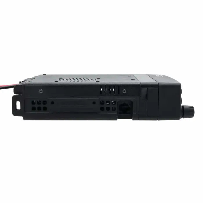 Black mobile radio transceiver.