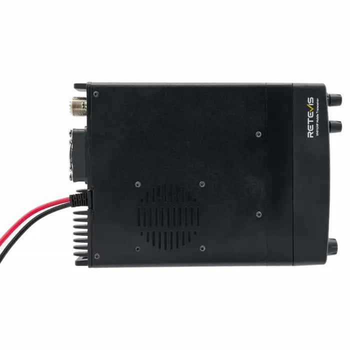 Black two-way radio transceiver.