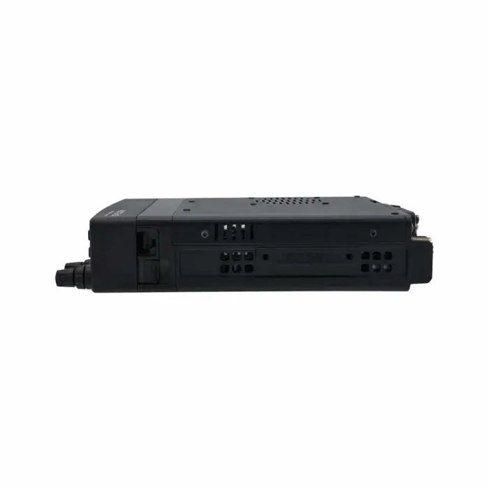 Black electronic device with multiple ports.