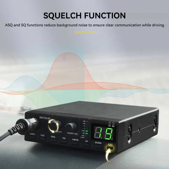 Black CB radio with digital display.