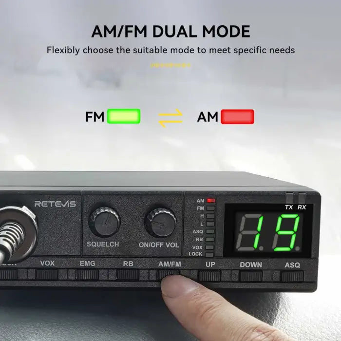 Black AM/FM radio transceiver.