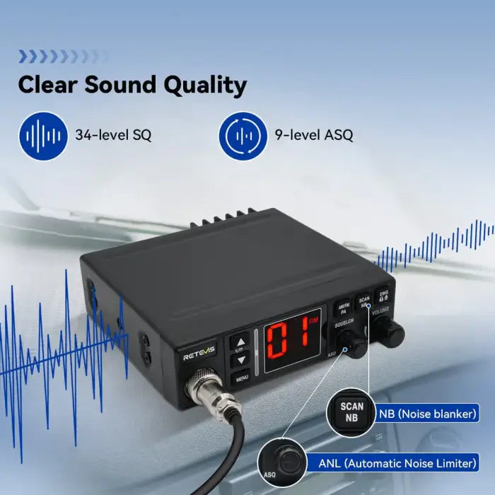 Black CB radio with digital display.