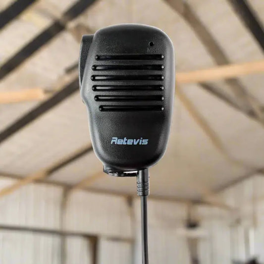 Black handheld microphone.
