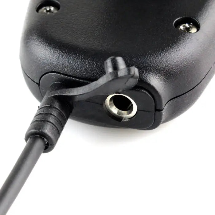 Black microphone with audio jack.