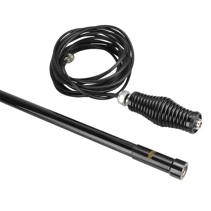 Black CB radio antenna with coiled cable.