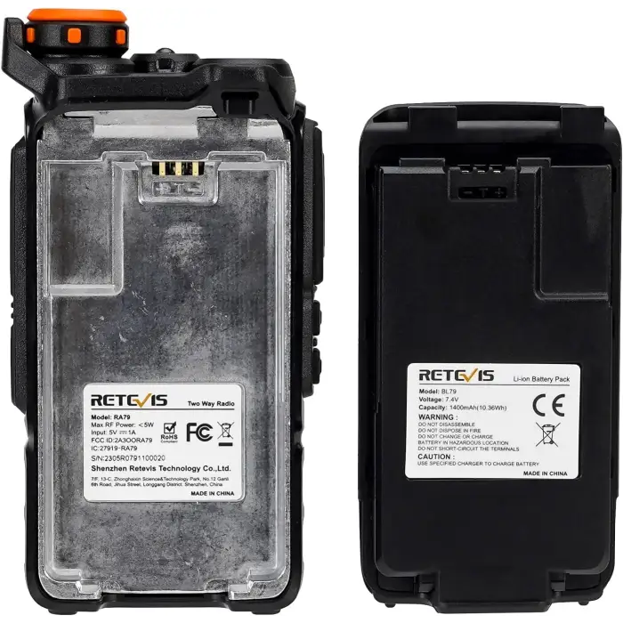 Two-way radio and battery pack.