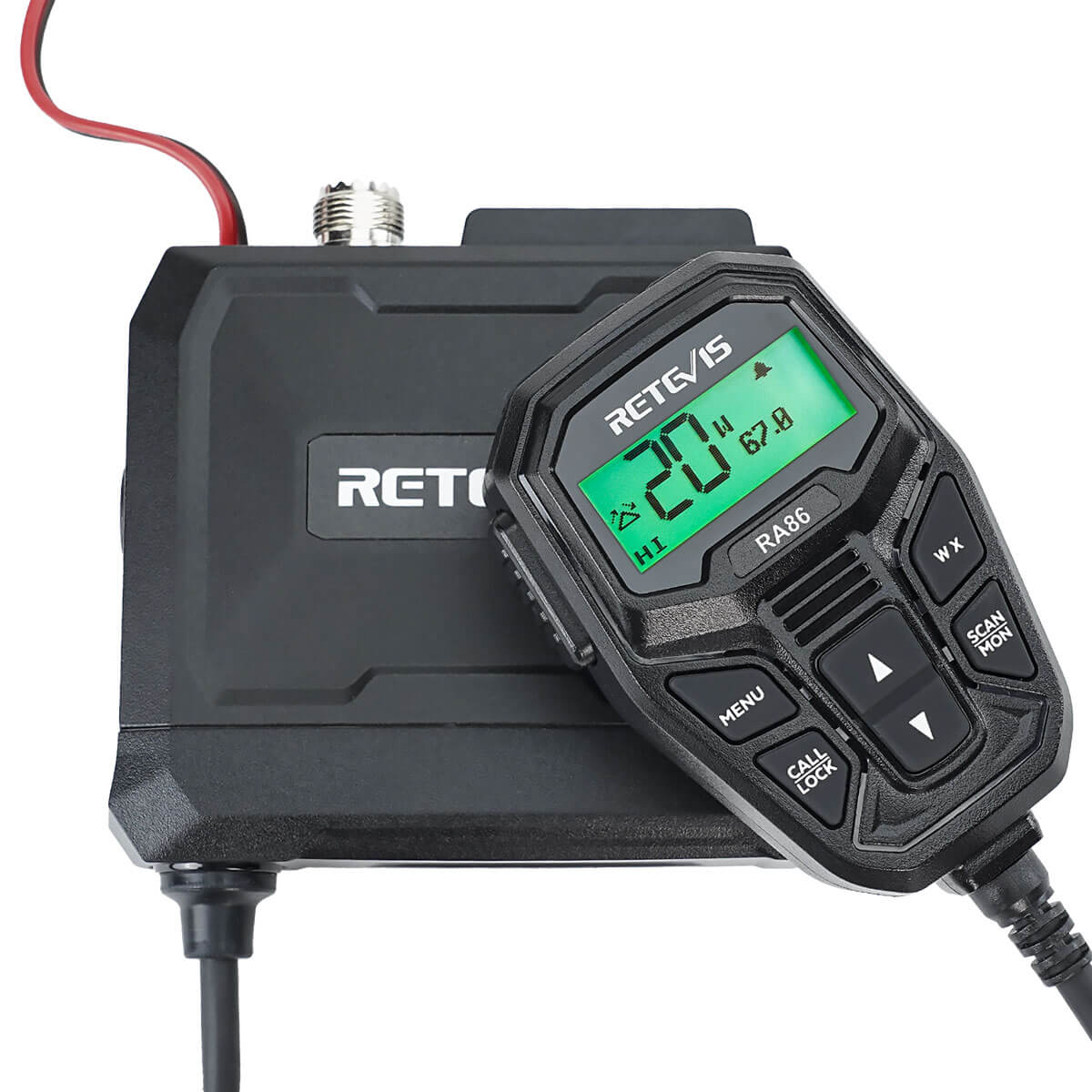 Black CB radio with microphone.