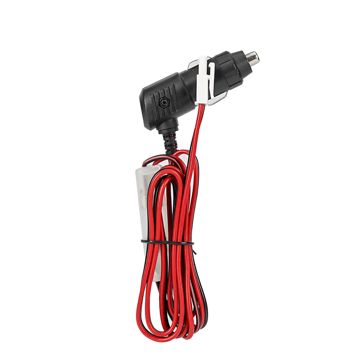 Car cigarette lighter adapter with red and black wires.
