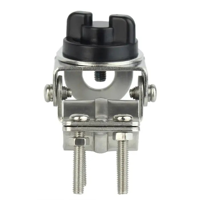 Metal antenna mount with black knob.