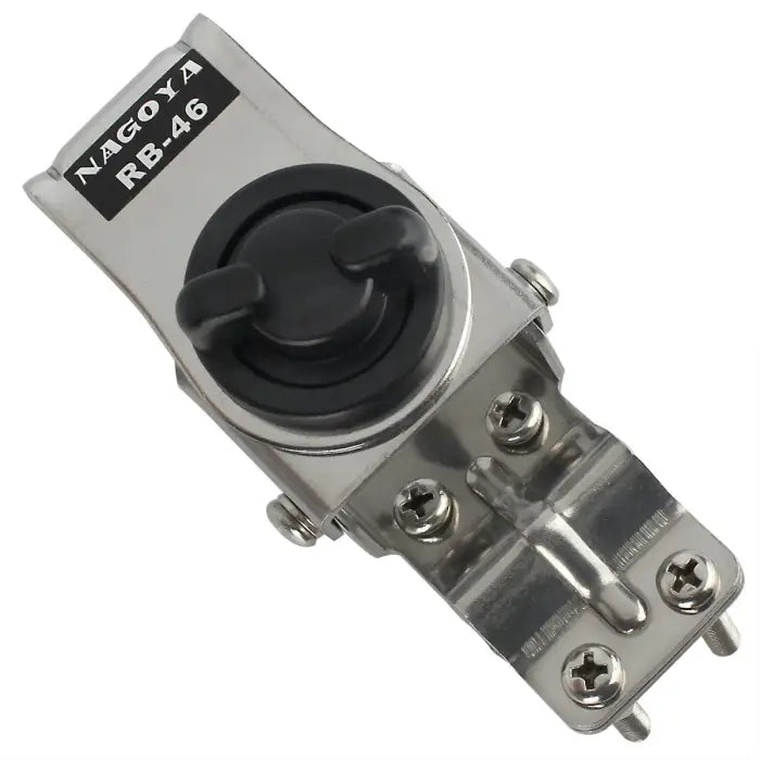 Silver metal antenna mount.
