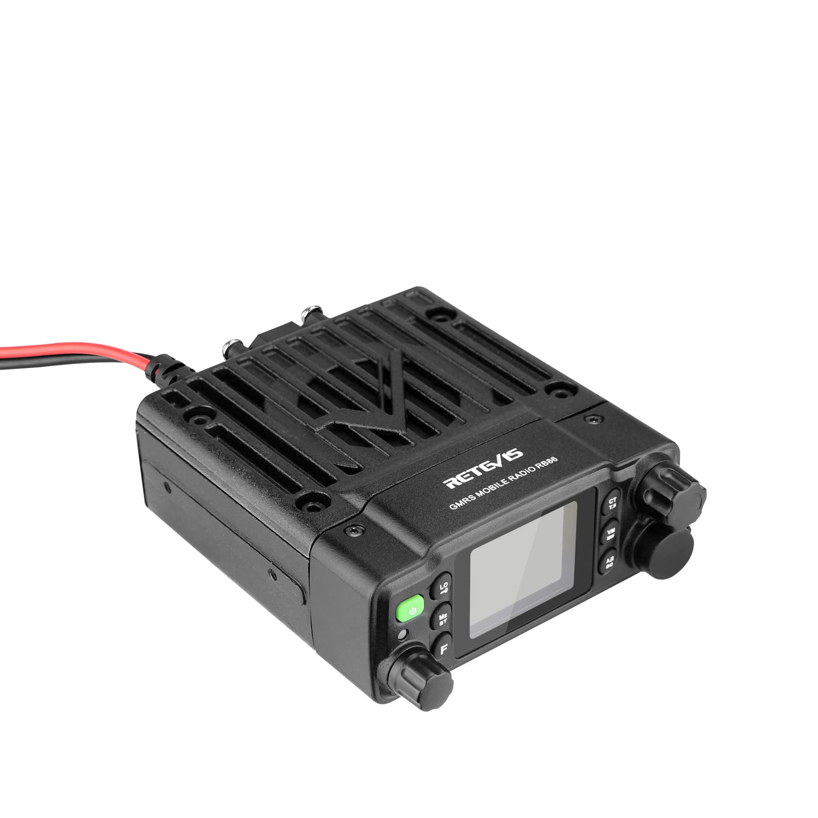Black GMRS mobile radio transceiver.