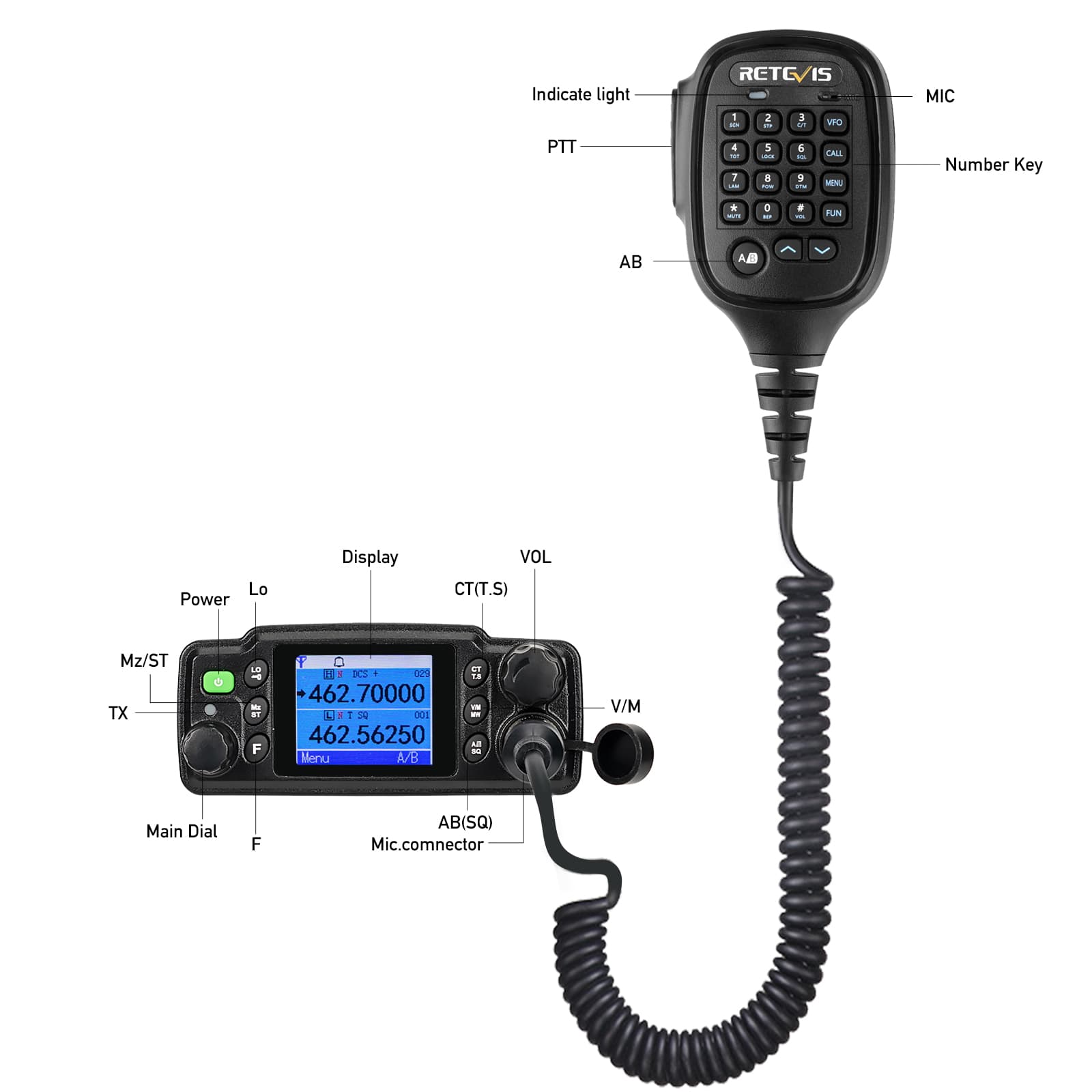 Black two-way radio with microphone.