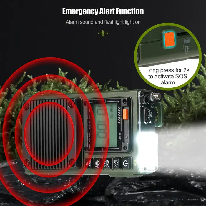 Emergency alert radio with flashlight.