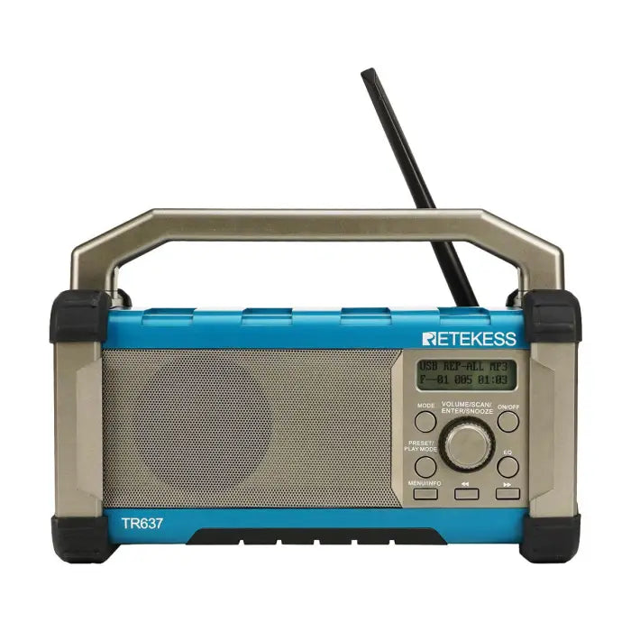 Blue and gray portable radio.