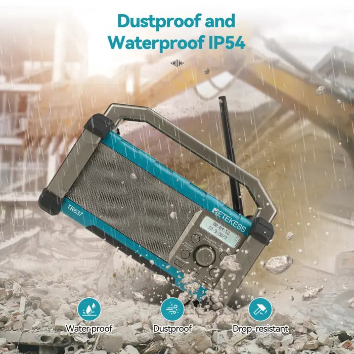 Rugged, waterproof, and dustproof radio.
